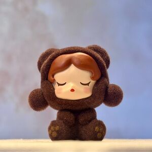 Skullpanda Flocked Brown Bear Pop Bean | Pajama Crossings Series | Rare Pop Mart
